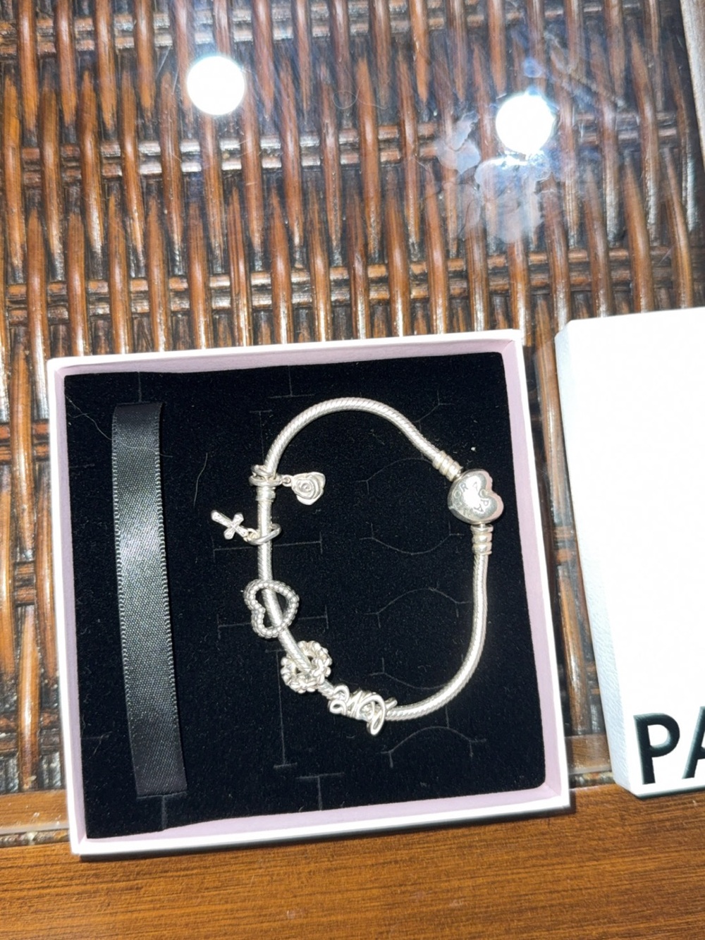 Pandora Silver Charm Bracelet with Heart Clasp and Pandora Charms